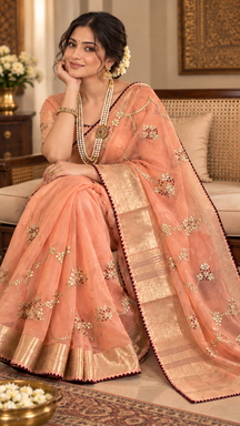 Gulnaar Peach Saree