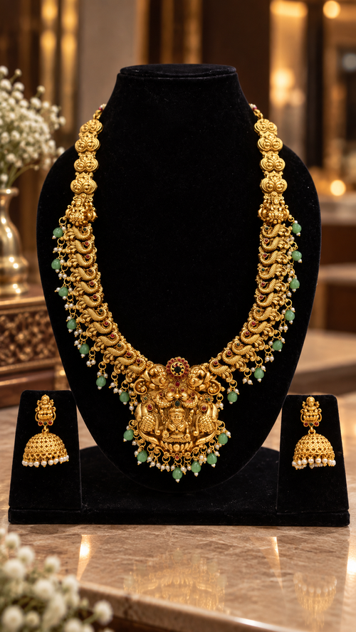 Royal Temple Gold-Plated Goddess Necklace Set