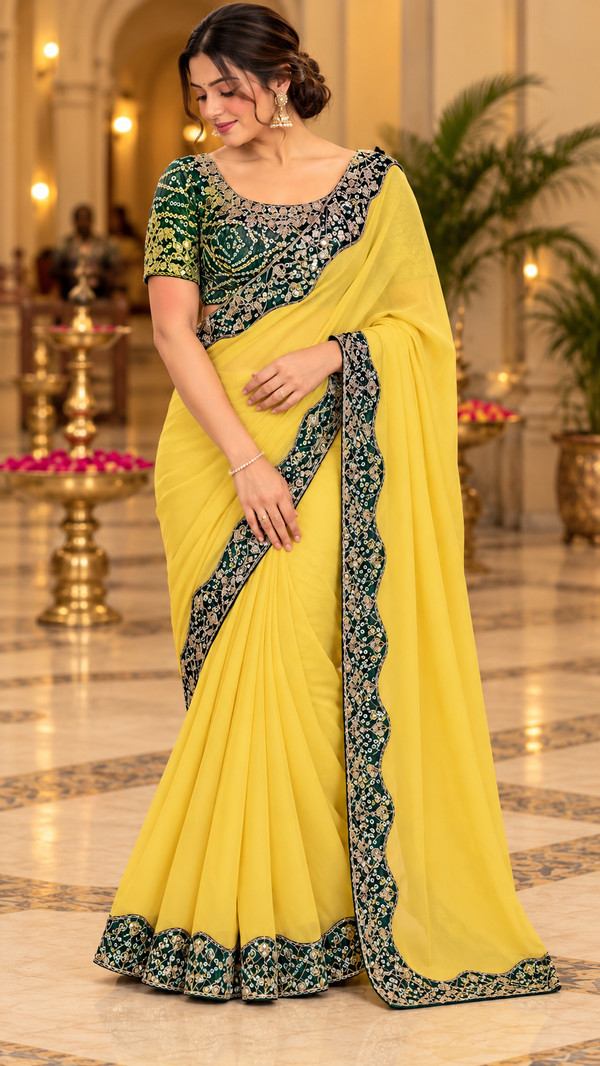 Yellow Elegance Saree with stitched blouse