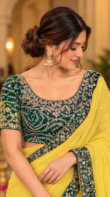 Yellow Elegance Saree with stitched blouse