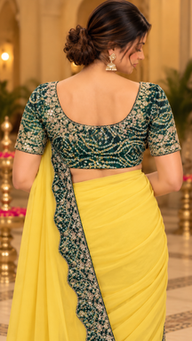 Yellow Elegance Saree with stitched blouse