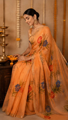 Kesariya Gul Floral Saree
