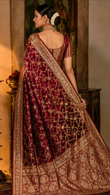 Mehrunnisa Maroon Zari Saree