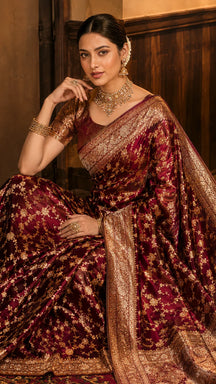 Mehrunnisa Maroon Zari Saree