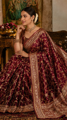 Mehrunnisa Maroon Zari Saree