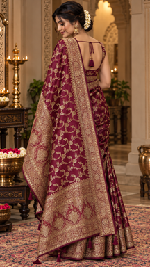 Mehrunnisa Maroon Zari Saree