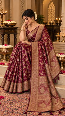 Mehrunnisa Maroon Zari Saree