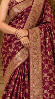 Mehrunnisa Maroon Zari Saree