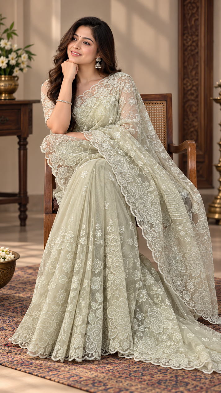 Mint Gardenia Saree