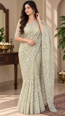 Mint Gardenia Saree