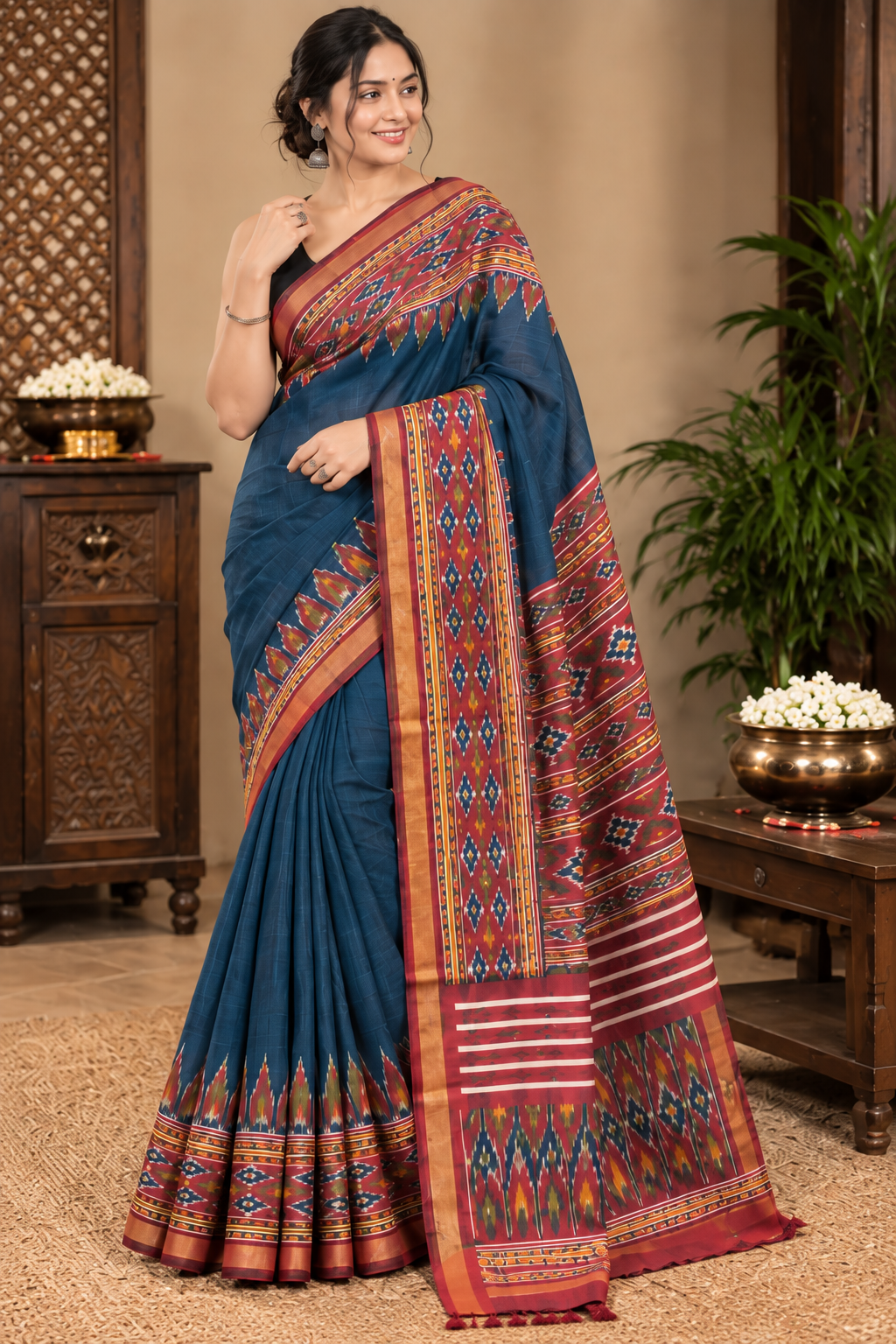 Neel Rajwada Ikat Saree