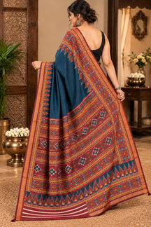 Neel Rajwada Ikat Saree