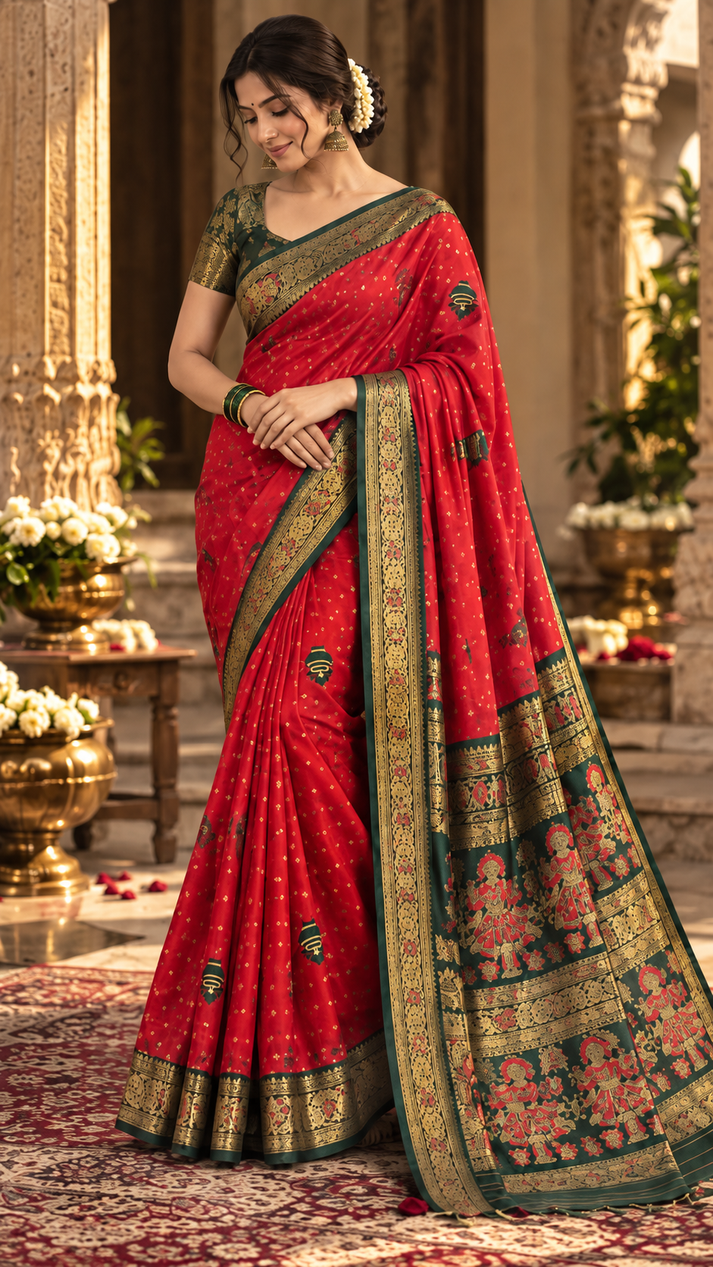 Rajrang Red Zari Saree
