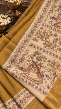 Rajsi Mustard Kalamkari Saree