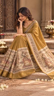 Rajsi Mustard Kalamkari Saree