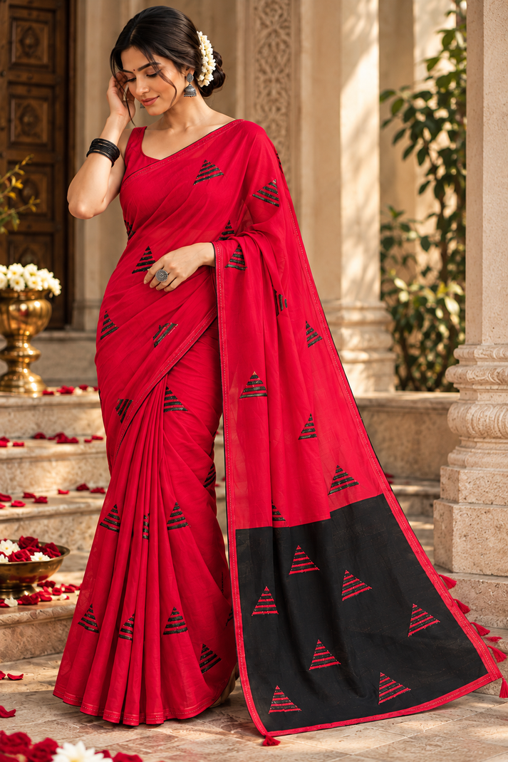 Sindoor Red Statement Motif Saree