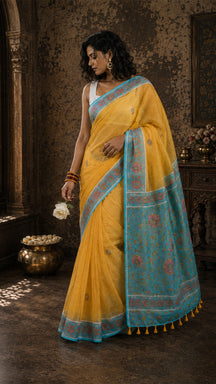 Sunehri Aabha Mustard Heritage Saree