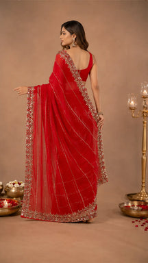 Surkh Rajsi Sitara Saree