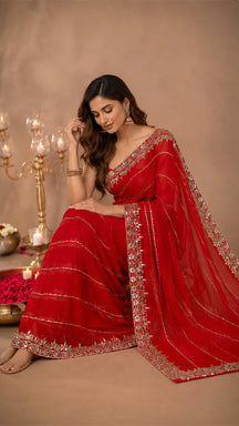 Surkh Rajsi Sitara Saree