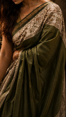Vanraani Olive Kalamkari Saree