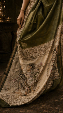 Vanraani Olive Kalamkari Saree