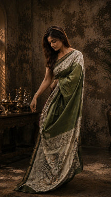 Vanraani Olive Kalamkari Saree
