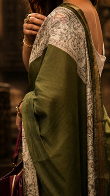 Vanraani Olive Kalamkari Saree