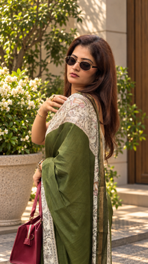 Vanraani Olive Kalamkari Saree