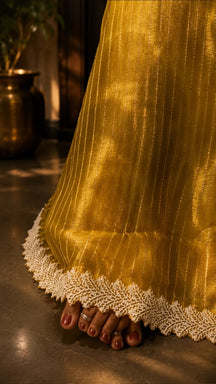 Sunehri Leher Yellow Saree