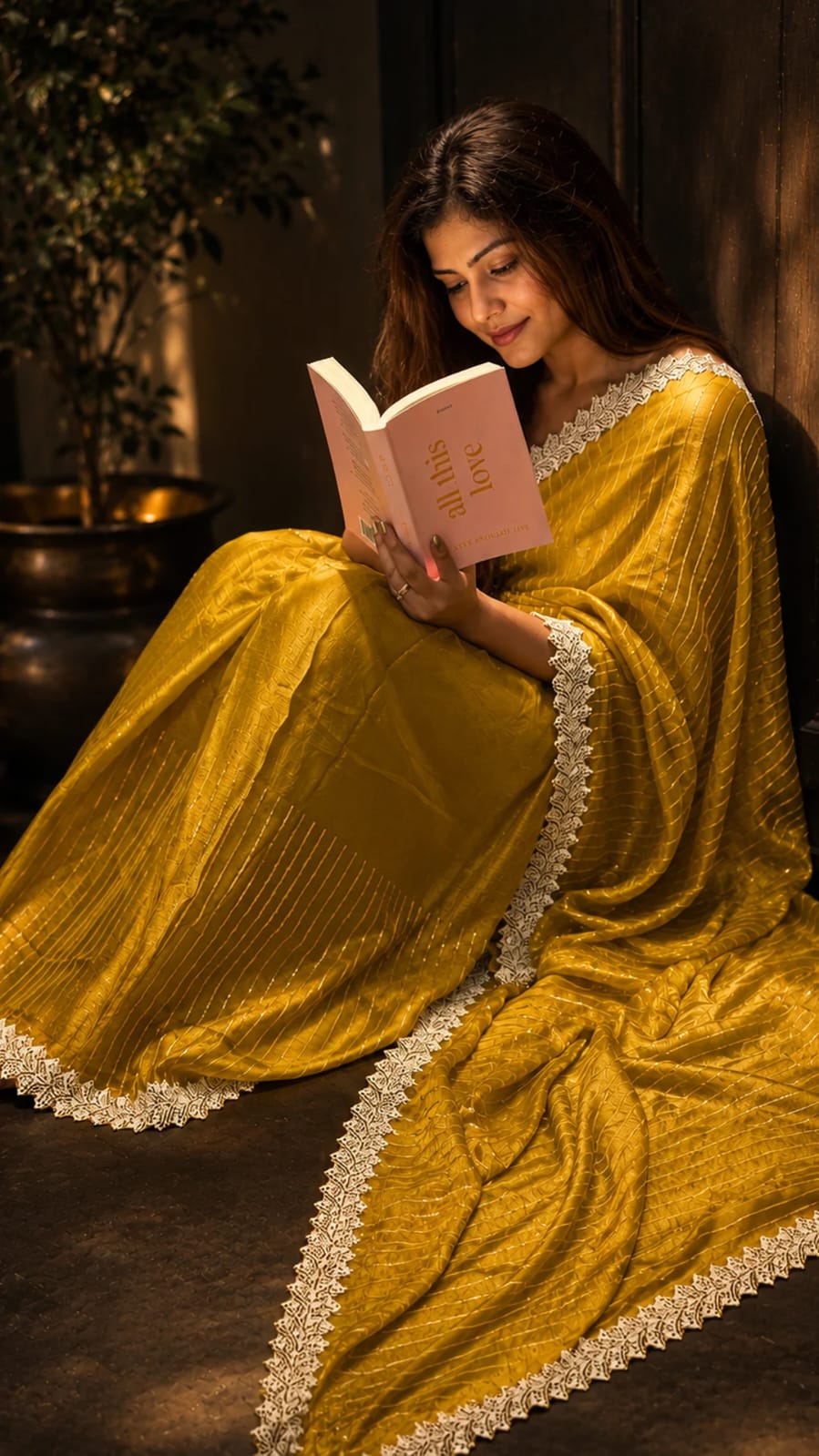 Sunehri Leher Yellow Saree