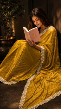 Sunehri Leher Yellow Saree