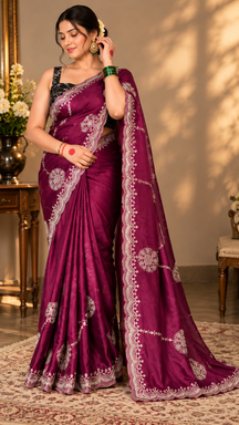 Wine Majesty Embellished Saree