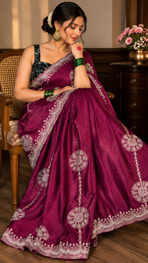 Wine Majesty Embellished Saree