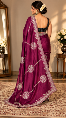 Wine Majesty Embellished Saree
