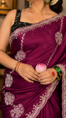 Wine Majesty Embellished Saree